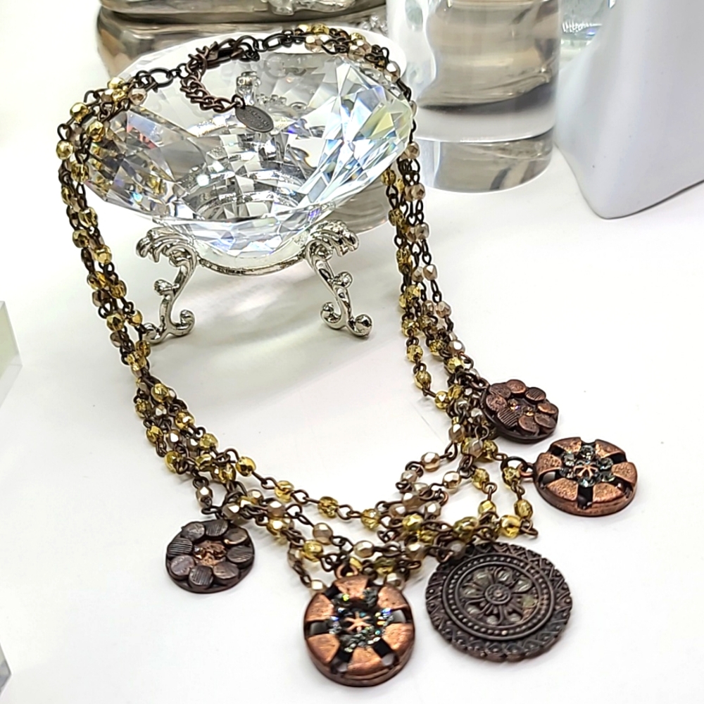 $62 Seasonal Whispher Multi-Strand Aged Copper & Austrian Crystal Necklace!